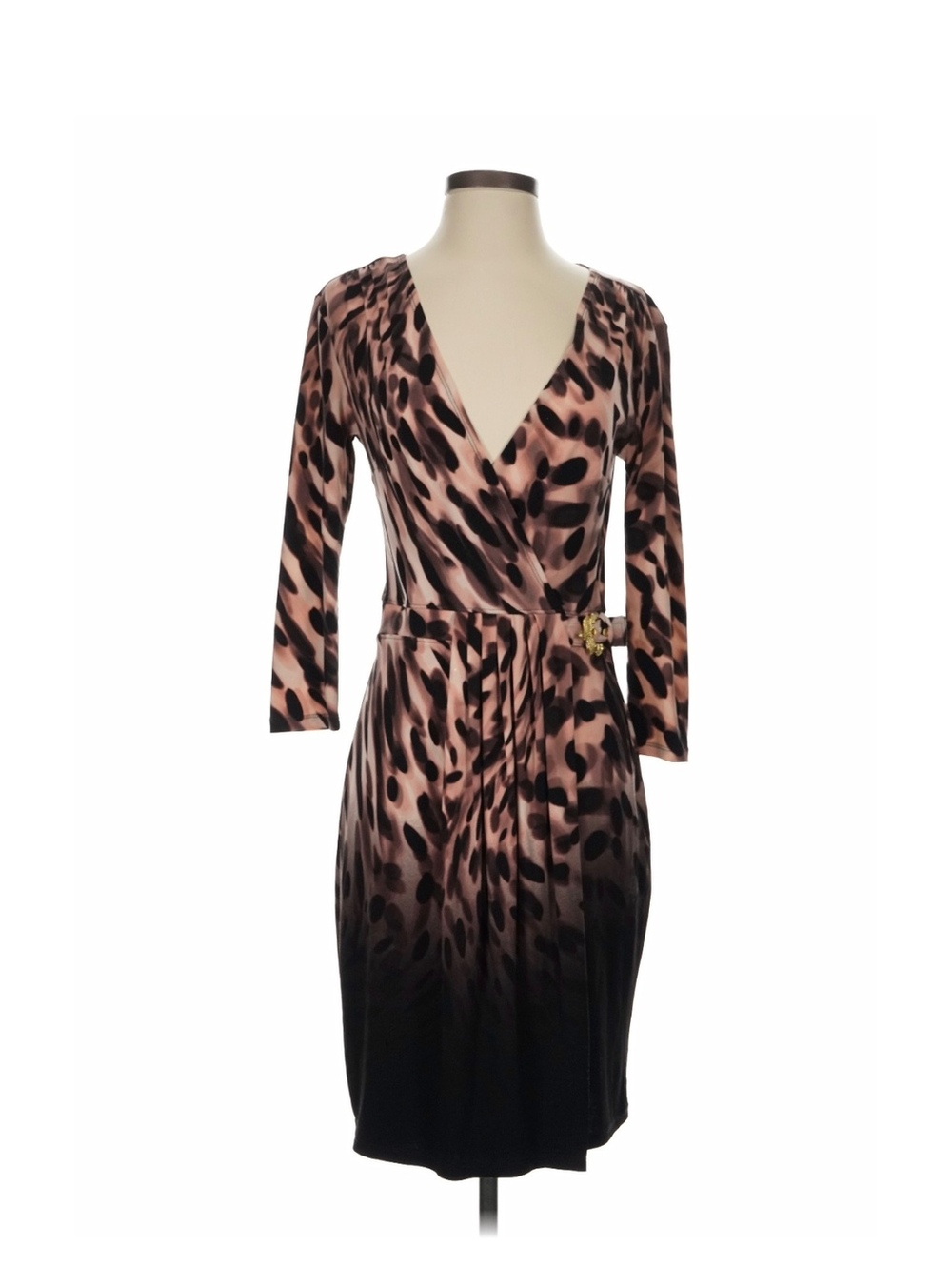 Jennifer Lopez Animal Print Midi Dress Large Vneck Faux-Wrap Fall Romantic